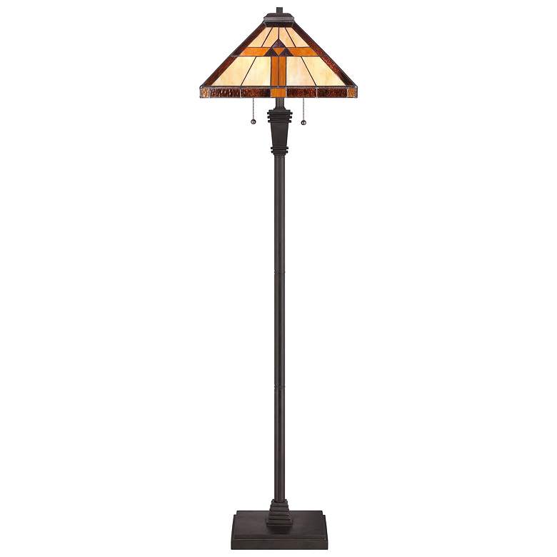 Image 3 Quoizel Bryant 60" Bronze Patina Tiffany-Style Art Glass Floor Lamp more views