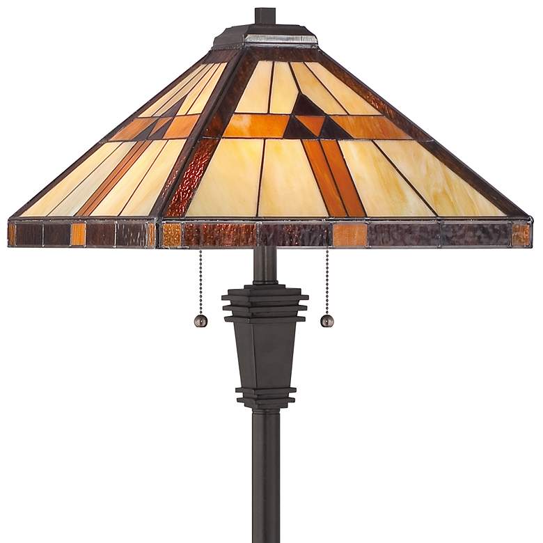 Image 4 Quoizel Bryant 60" Bronze Patina Tiffany-Style Art Glass Floor Lamp more views