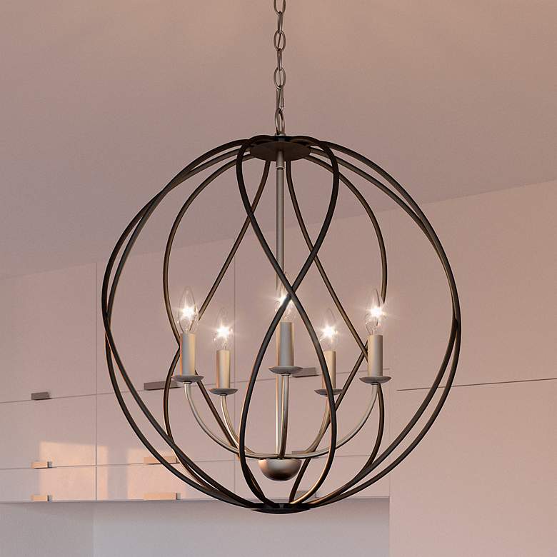 Image 1 Quoizel Bryn 24 inch 5-Light Open Globe Black and Antique Nickel Pendant