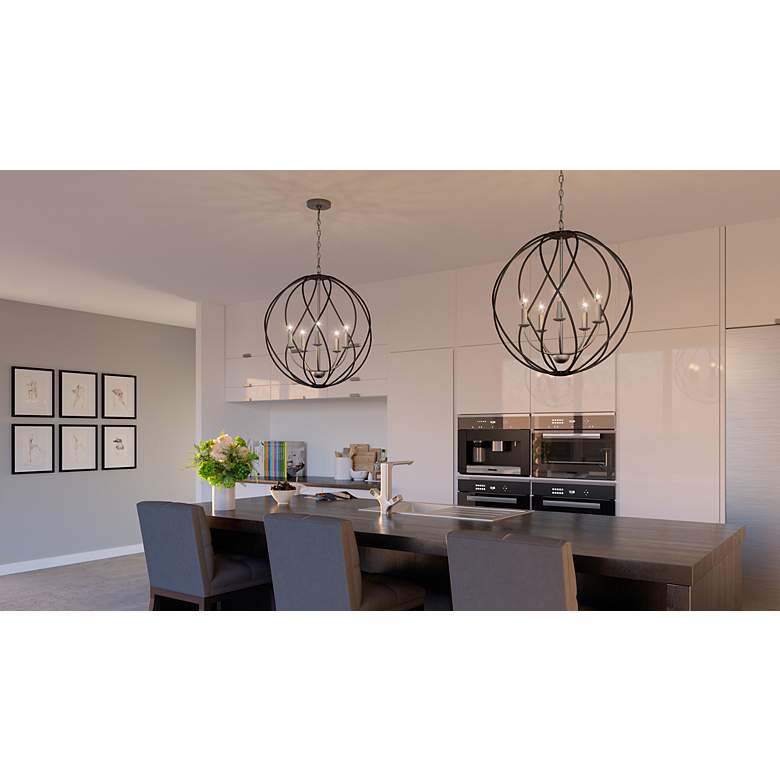 Image 3 Quoizel Bryn 24" 5-Light Open Globe Black and Antique Nickel Pendant more views
