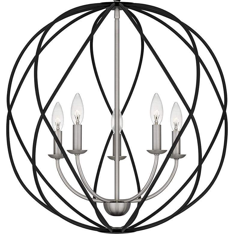 Image 6 Quoizel Bryn 24" 5-Light Open Globe Black and Antique Nickel Pendant more views