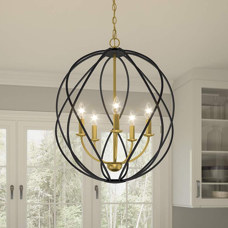 Image 1 Quoizel Bryn 24" Wide Aged Brass 5-Light Globe Pendant