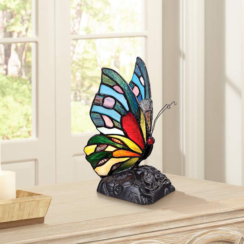 Image 1 Quoizel Butterfly 9 inch High Tiffany-Style Accent Lamp