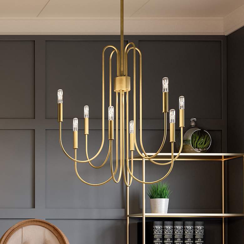 Image 2 Quoizel Cabry 28" Modern Brushed Brass Candelabra 8-Light Chandelier