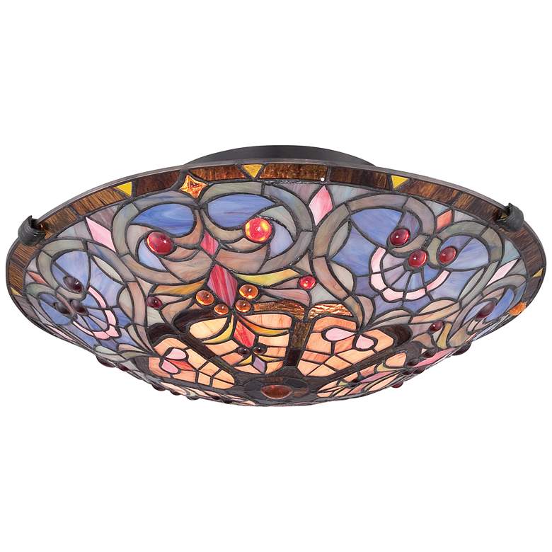 Image 1 Quoizel Carroll Bronze 16.5" Wide Tiffany-Style Ceiling Light