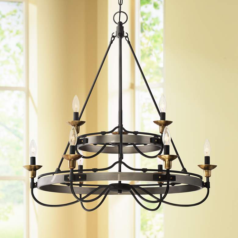Image 1 Quoizel Castle Hill 31"W Antique Nickel 2-Tier Chandelier
