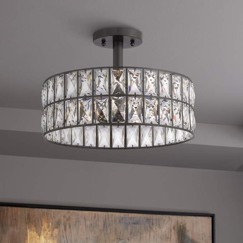 Image 1 Quoizel Coffman 14" Wide Western Bronze Crystal Drum Ceiling Light