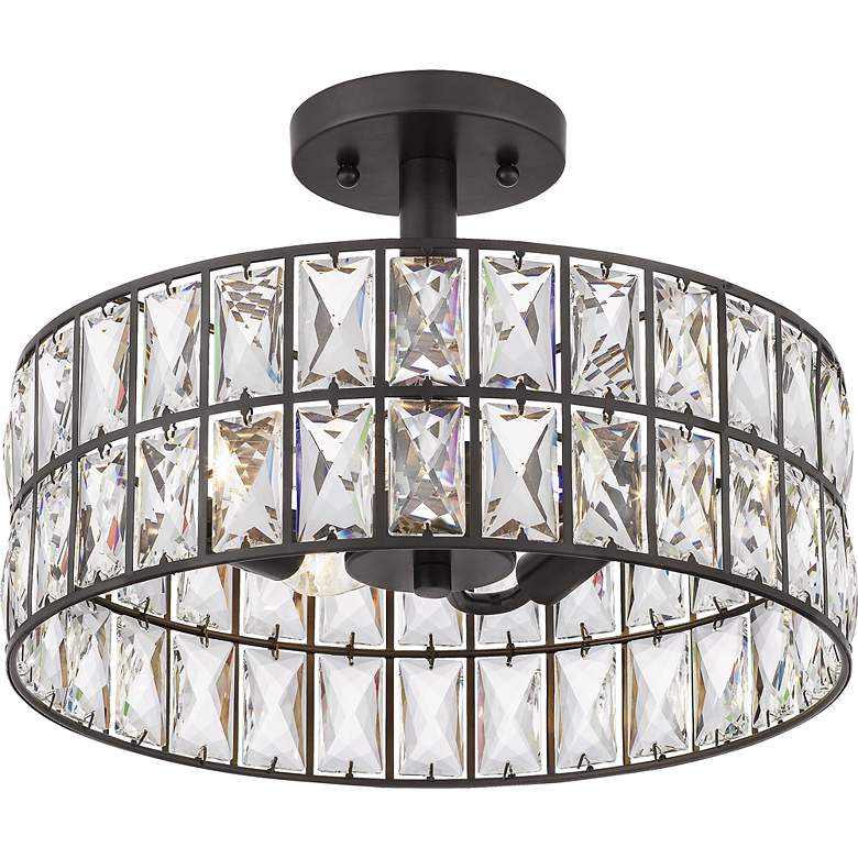 Image 3 Quoizel Coffman 14" Wide Western Bronze Crystal Drum Ceiling Light more views