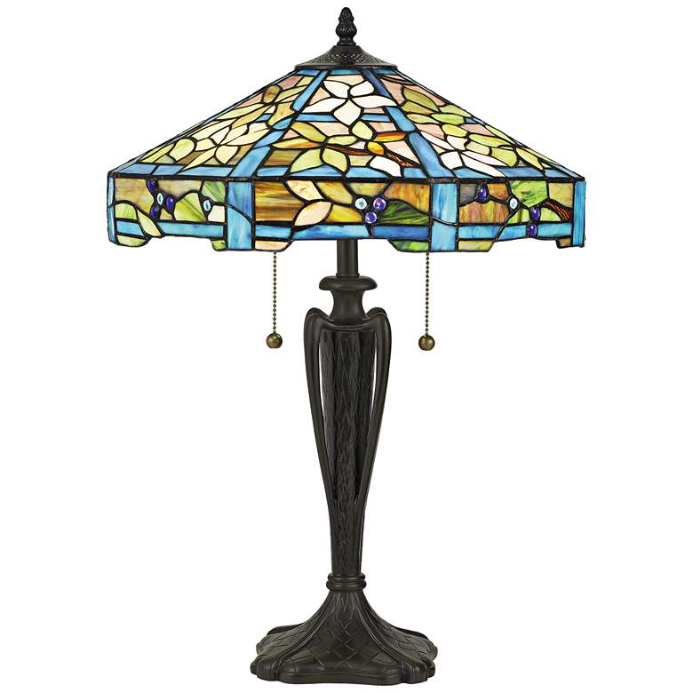 Image 1 Quoizel Duffy Bronze and Art Glass Tiffany-Style Table Lamp