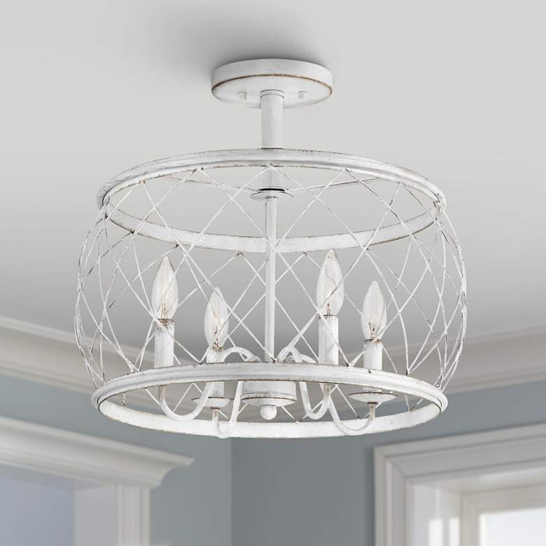 Image 1 Quoizel Dury 17 1/2 inchW Antique White 4-Light Ceiling Light