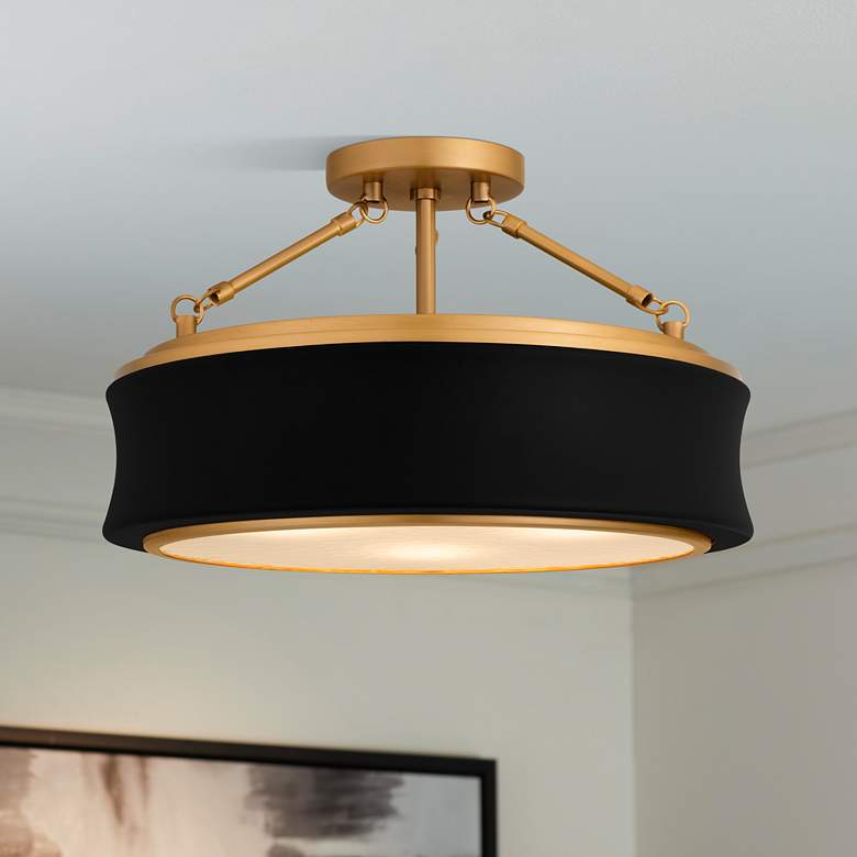 Image 1 Quoizel Dylan 16" Wide Matte Black and Gold Drum Ceiling Light