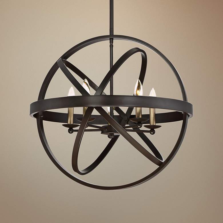 Image 1 Quoizel Eons 23" Wide 5-Light Bronze Rings Orb Pendant