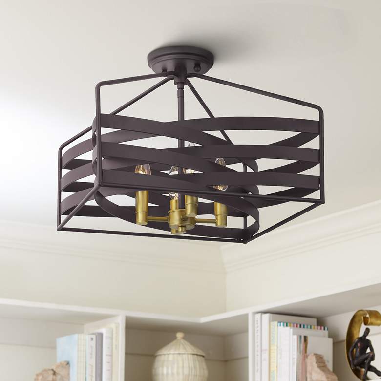 Image 1 Quoizel Escher 16" Wide Old Bronze 4-Light Ceiling Light