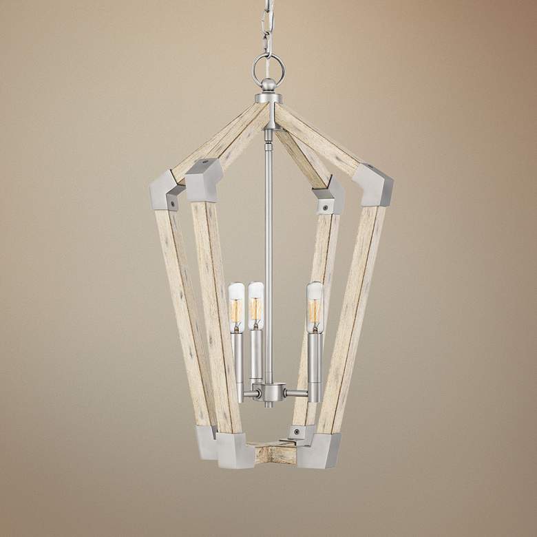 Image 1 Quoizel Fable 16 inch Wide Wood Cage 3-Light Foyer Pendant