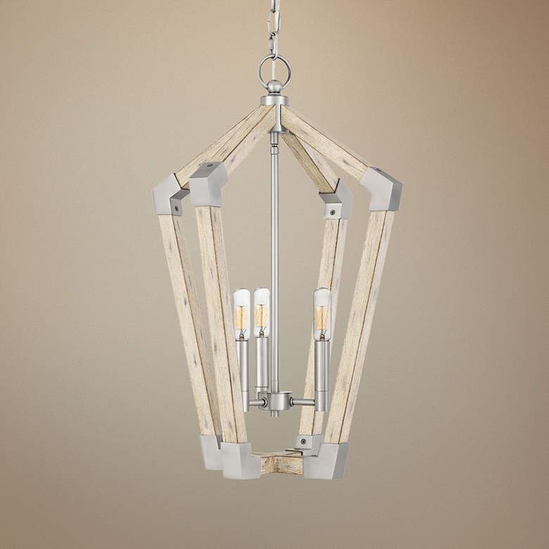 Image 1 Quoizel Fable 16" Wide Wood Cage 3-Light Foyer Pendant