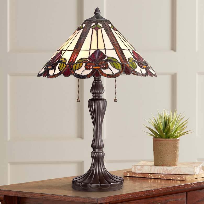 Image 1 Quoizel Fields Tiffany-Style Art Glass Floral Table Lamp