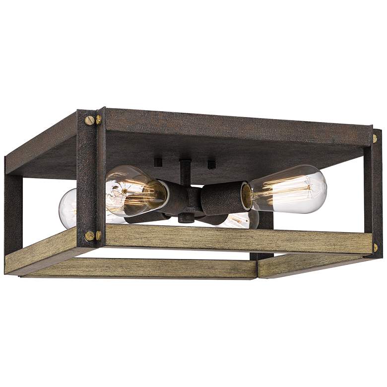 Image 1 Quoizel Finn 14 1/2 inchW Black and Walnut 4-Light Ceiling Light