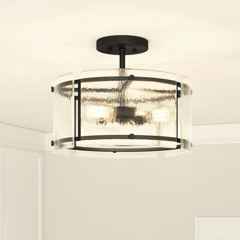 Image 1 Quoizel Fortress 16" Wide 3-Light Earth Black Semi-Flush Ceiling Light