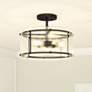 1_Quoizel Fortress 16" Wide 3-Light Earth Black Semi-Flush Ceiling Light