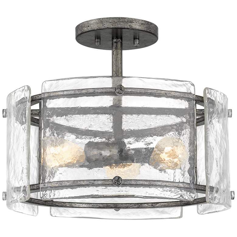 Image 2 Quoizel Fortress 16 inchW Mottled Silver 3-Light Ceiling Light