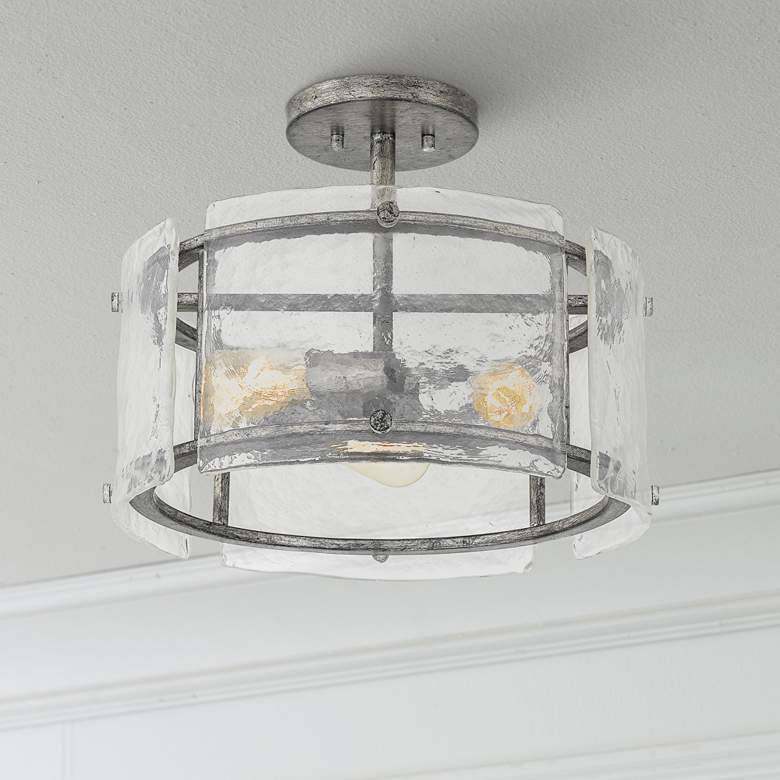 Image 1 Quoizel Fortress 16 inchW Mottled Silver 3-Light Ceiling Light