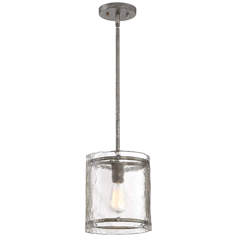 Image 1 Quoizel Fortress 9 1/4" Wide Mottled Silver and Glass Mini Pendant