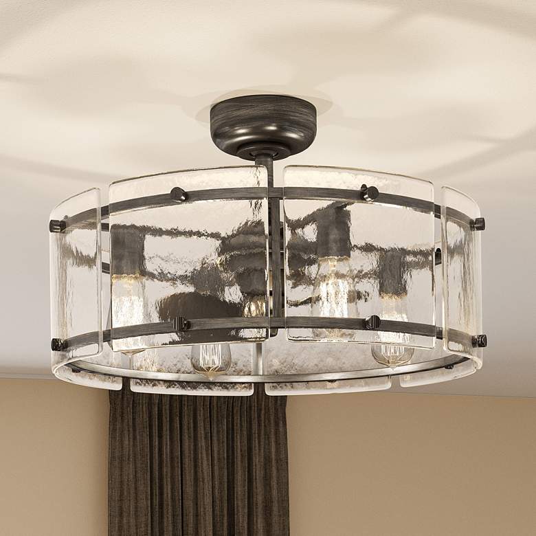 Quoizel Fortress Mottled Silver Damp Rated LED Fandelier Ceiling Fan Light