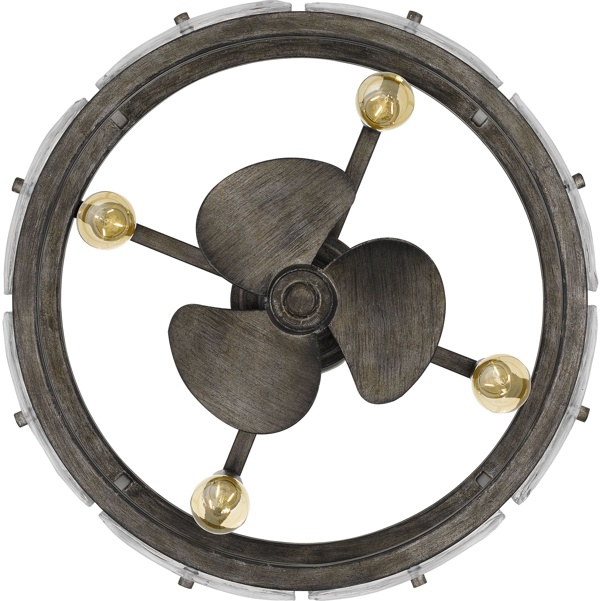 Quoizel Fortress Mottled Silver Damp Rated LED Fandelier Ceiling Fan