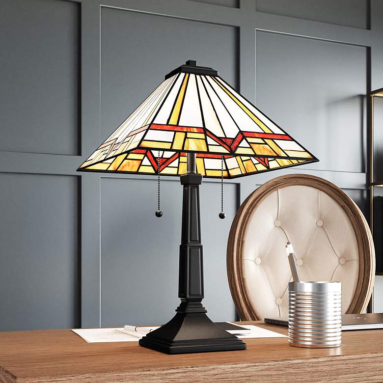 Image 2 Quoizel Frederick Matte Black Art Glass Accent Table Lamp