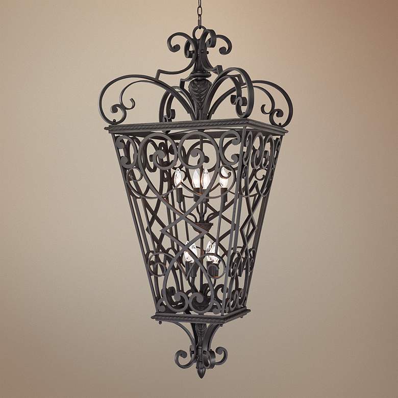 Image 1 Quoizel French Quarter 31 inch Wide Marcado Black 8-Light Hanging Lantern