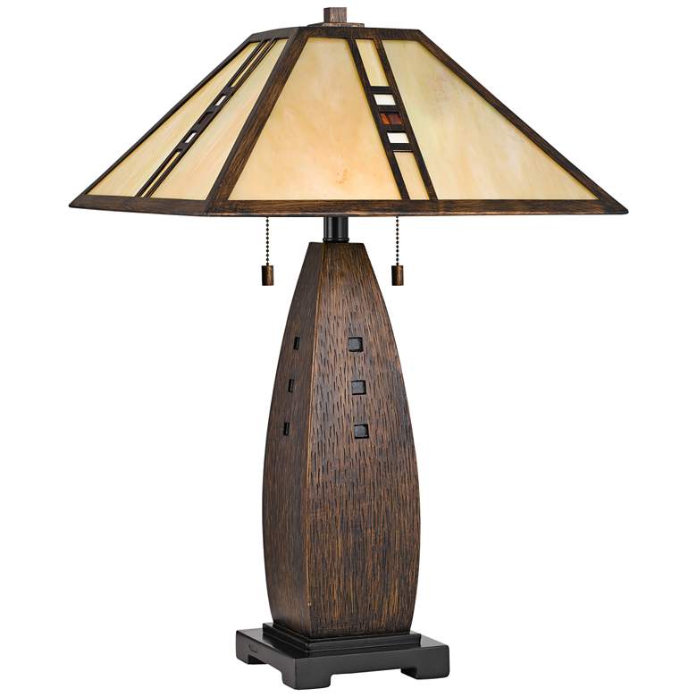 Image 2 Quoizel Fulton 26 1/2 inch Mission Bronze Tiffany-Style Shade Table Lamp
