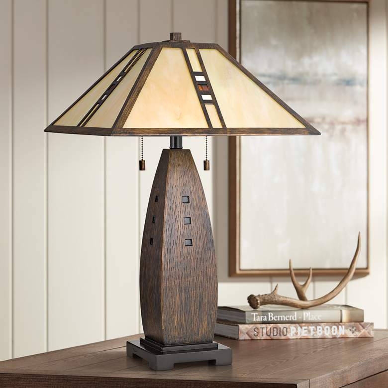 Image 1 Quoizel Fulton 26 1/2 inch Mission Bronze Tiffany-Style Shade Table Lamp