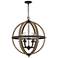 Quoizel Fusion 24 3/4" Wide Black and Wood 6-Light Pendant Light