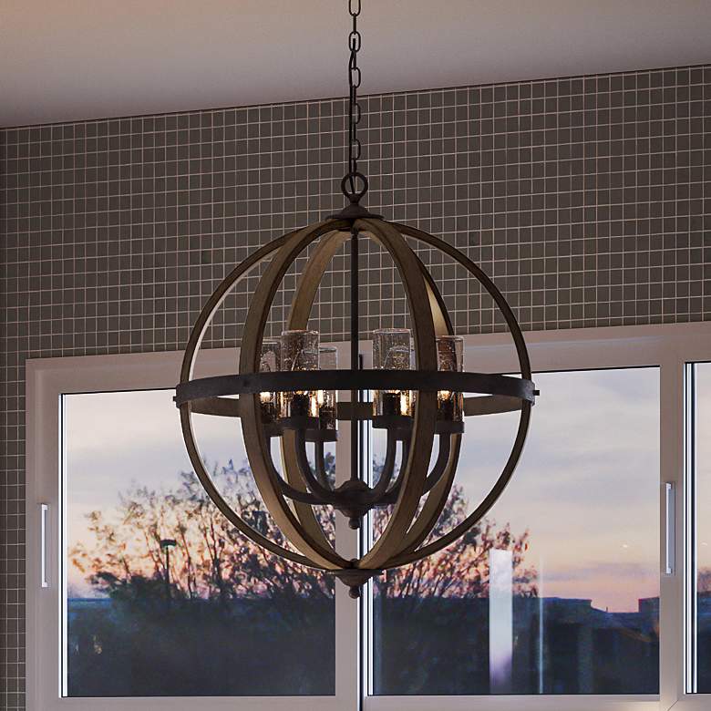 Image 1 Quoizel Fusion 24 3/4" Wide Black and Wood 6-Light Pendant Light