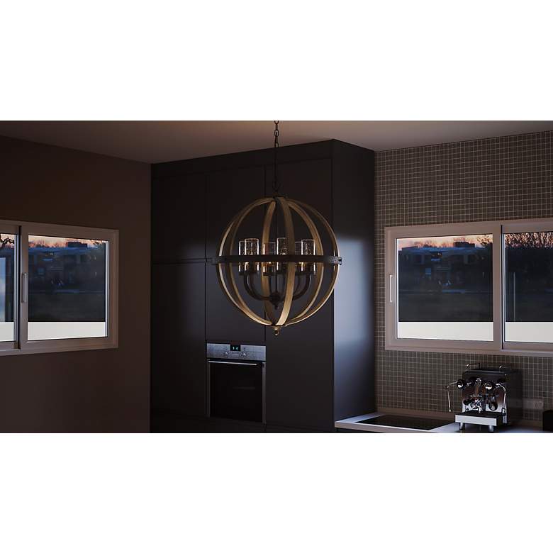Image 3 Quoizel Fusion 24 3/4" Wide Black and Wood 6-Light Pendant Light more views