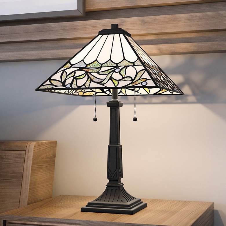 Image 1 Quoizel Galahad 23" High Matte Black Tiffany Style Accent Table Lamp