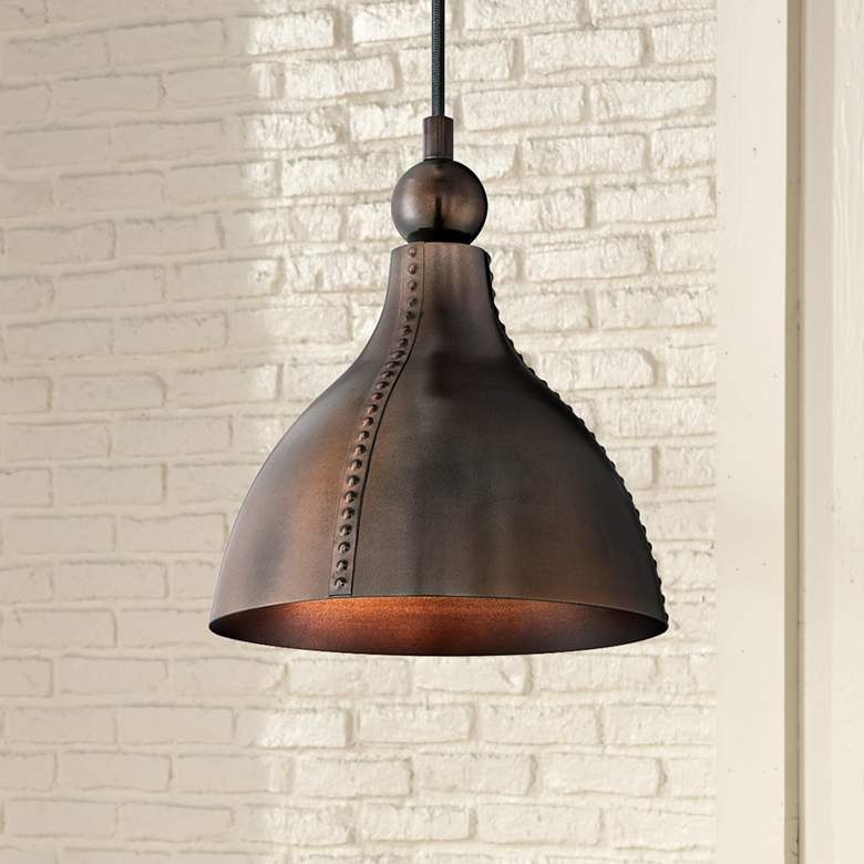 Image 1 Quoizel Gaston 9" Wide Mottled Bronze Mini Pendant