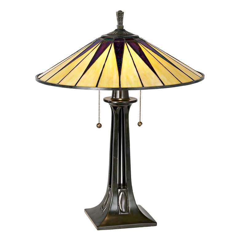 Image 1 Quoizel Gotham 25 inch Antique Bronze Mission Tiffany-Style Table Lamp