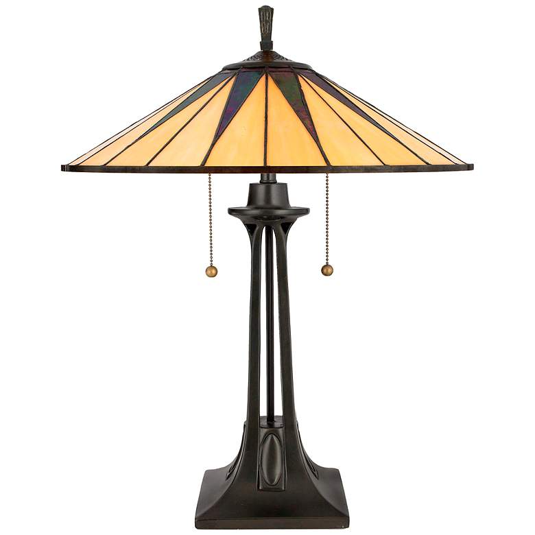 Image 1 Quoizel Gotham 25 inch Antique Bronze Mission Tiffany-Style Table Lamp