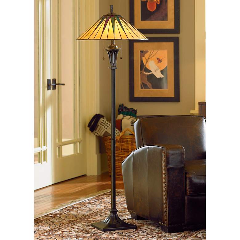 Image 1 Quoizel Gotham 25" Antique Bronze Mission Tiffany-Style Table Lamp