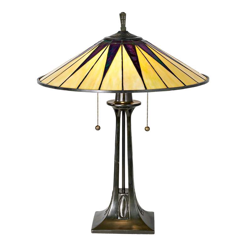 Image 2 Quoizel Gotham 25" Antique Bronze Mission Tiffany-Style Table Lamp more views