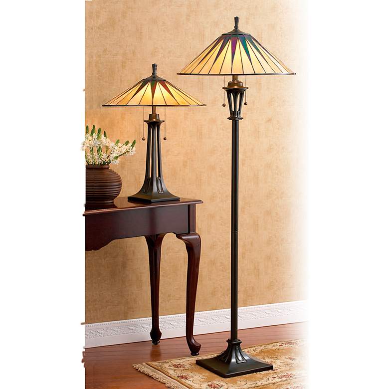 Image 3 Quoizel Gotham 25" Antique Bronze Mission Tiffany-Style Table Lamp more views