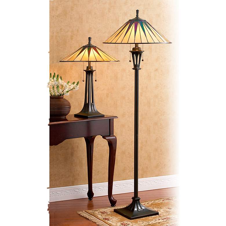 Image 2 Quoizel Gotham 25 inch Antique Bronze Mission Tiffany-Style Table Lamp more views