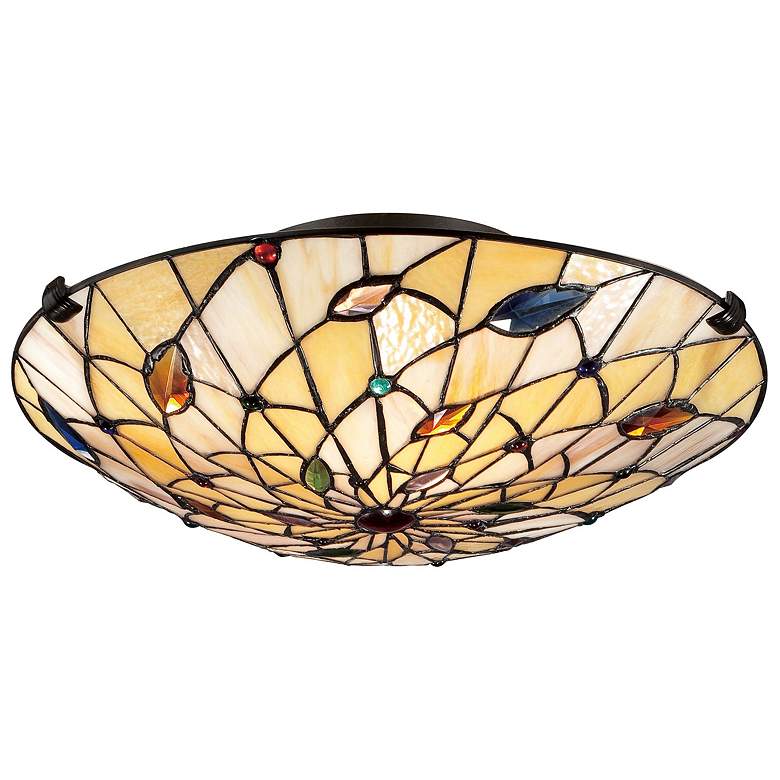 Image 2 Quoizel Graham 16.5" Wide Bronze and Tiffany Style Glass Ceiling Light more views