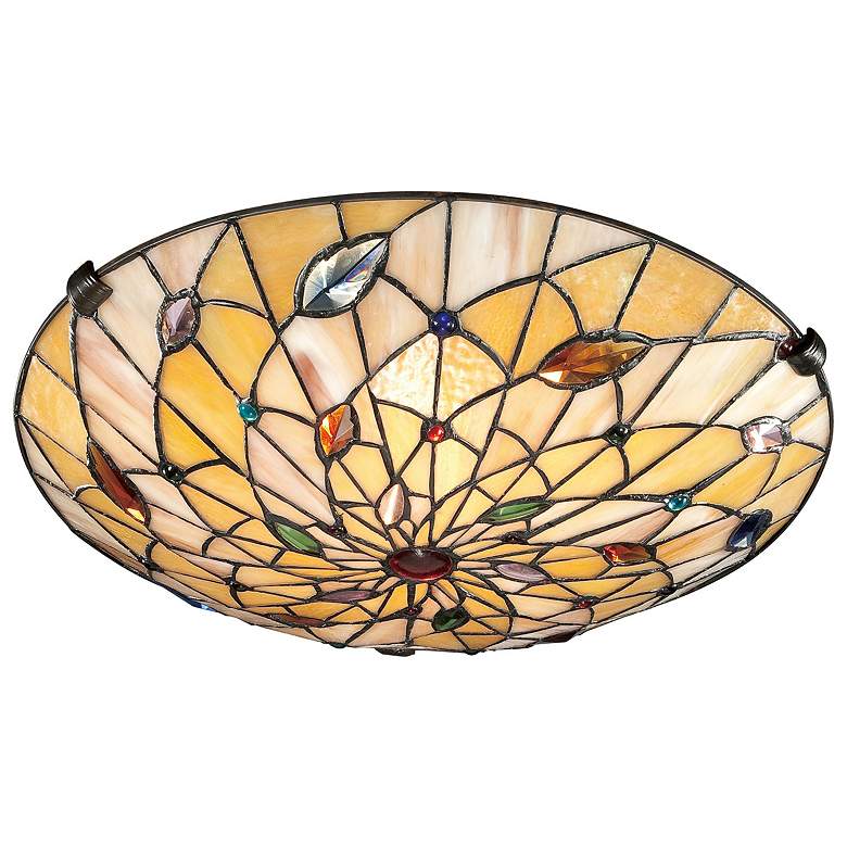 Image 3 Quoizel Graham 16.5" Wide Bronze and Tiffany Style Glass Ceiling Light more views