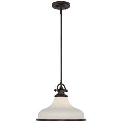 Quoizel Grant 13 1/2&quot; Wide Bronze and Opal White Dome Pendant Light