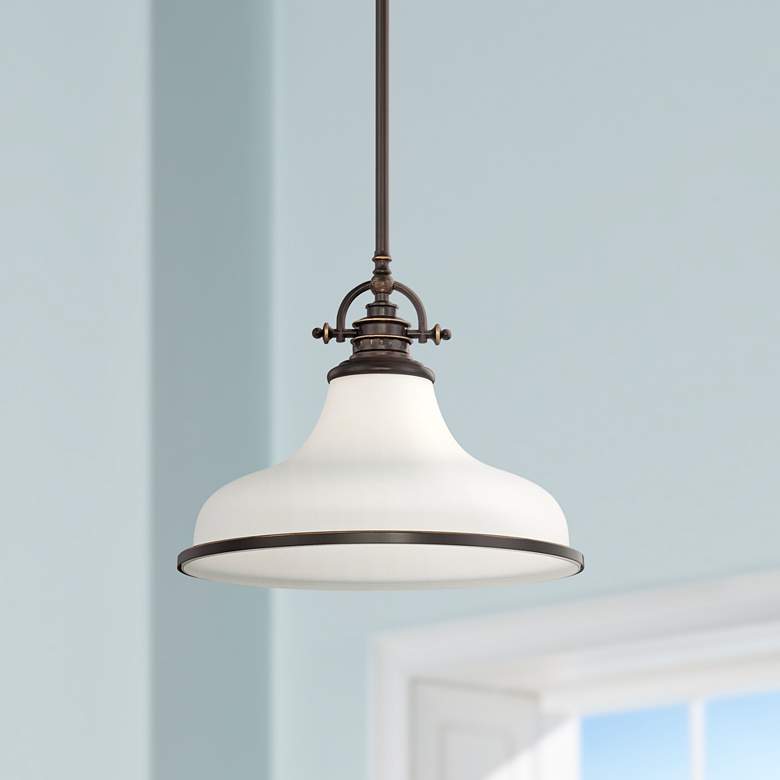 Image 1 Quoizel Grant 13 1/2" Wide Bronze and Opal White Dome Pendant Light