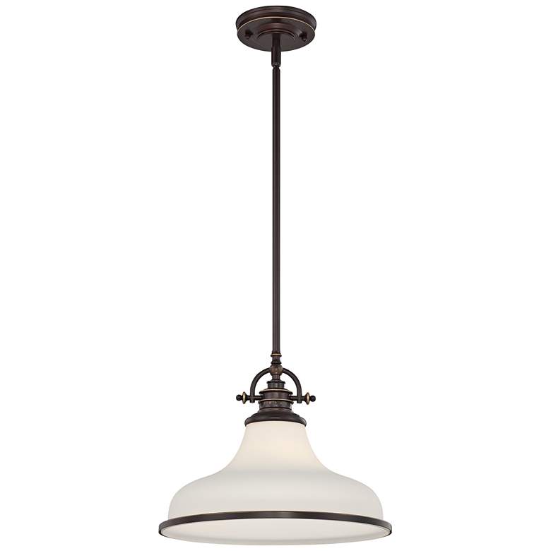 Image 3 Quoizel Grant 13 1/2" Wide Bronze and Opal White Dome Pendant Light more views