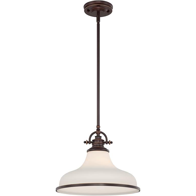 Image 3 Quoizel Grant 13 1/2" Wide Bronze and Opal White Dome Pendant Light more views