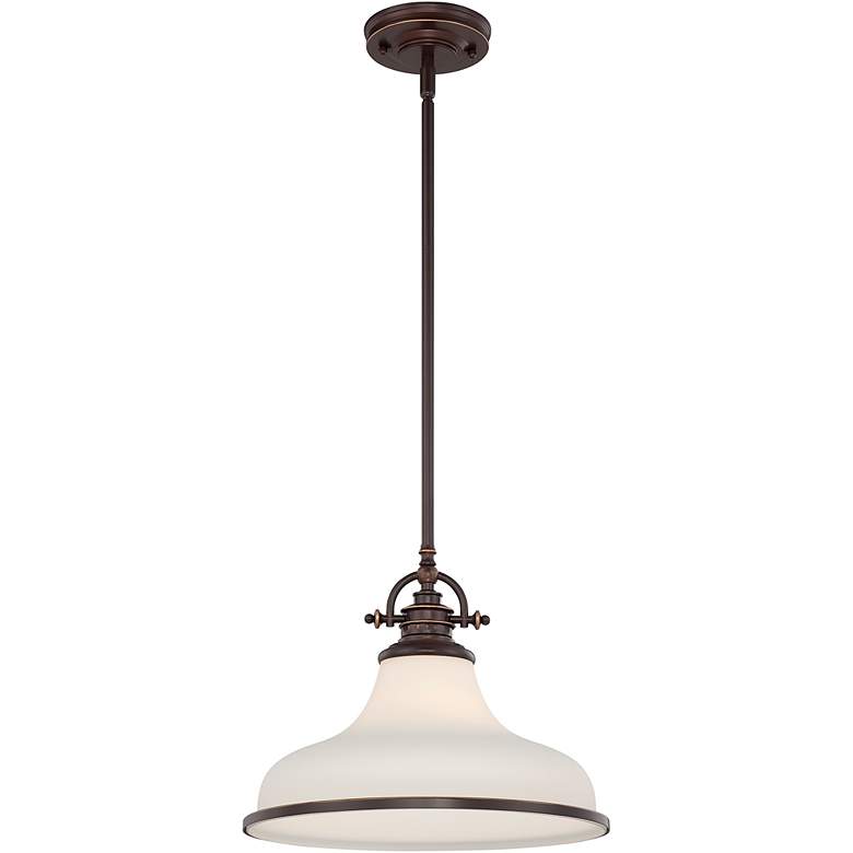 Image 3 Quoizel Grant 13 1/2 inch Wide Bronze and Opal White Dome Pendant Light more views